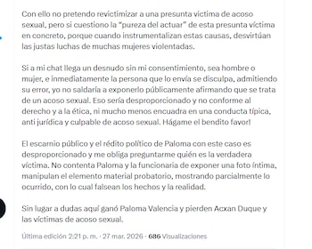 El abogado Alí Bantú Ashanti aseguró que acusar a Acxan Duque de acoso sexual pudo haber sido desproporcionado - crédito @bantuashanti/X
