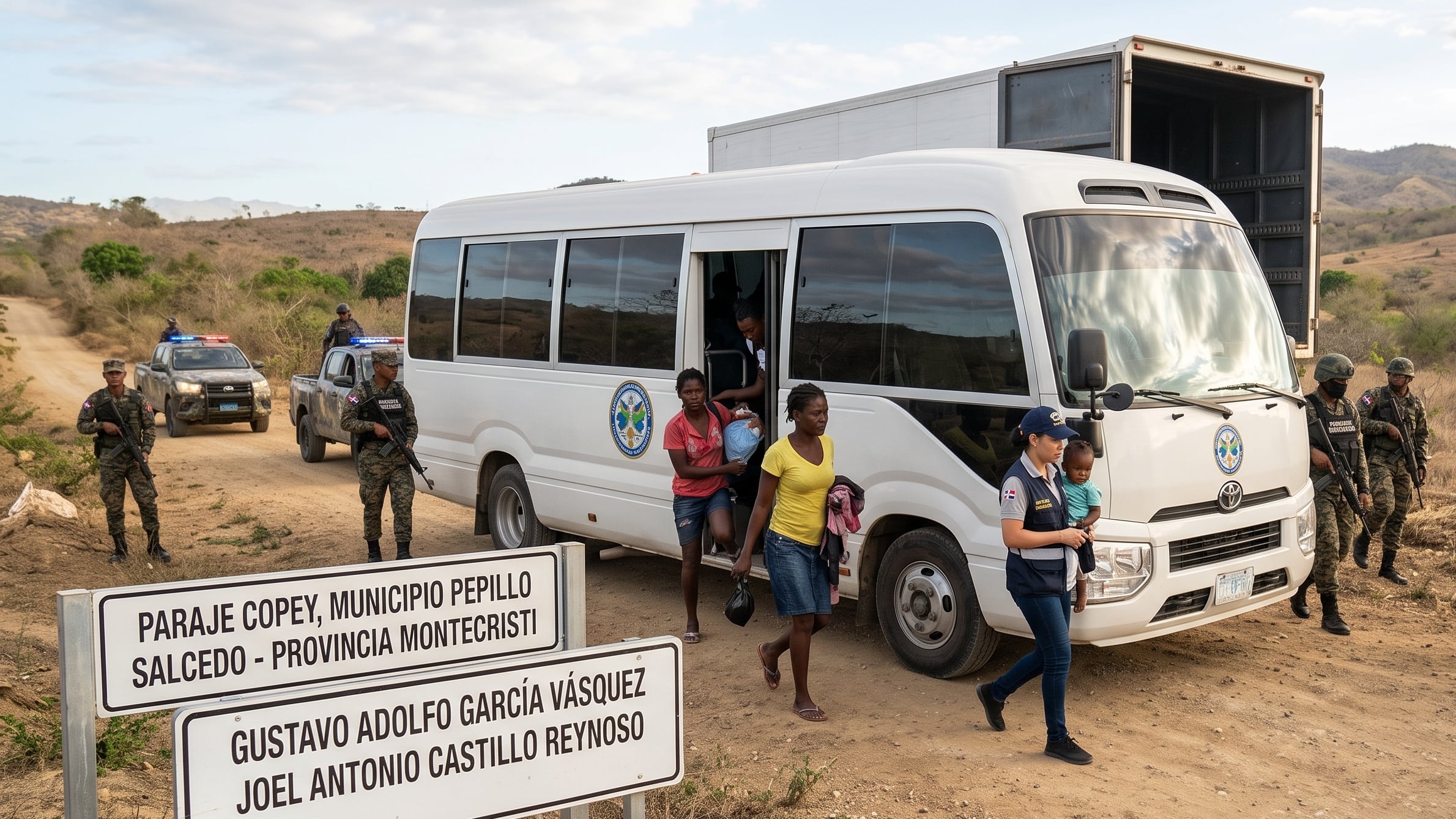 La investigación sostiene que los empleados públicos habrían usado un vehículo de la Dirección General de Migración para mover a 22 haitianos sin papeles, luego de completar un traslado formal con otro grupo (Ilustración IA, referencia)