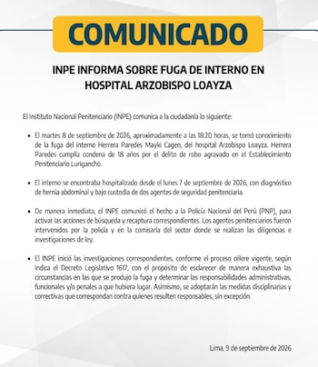 La fuga fue advertida aproximadamente a las 18:20 horas del martes 8 de septiembre - Créditos: INPE.