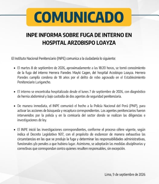 La fuga fue advertida aproximadamente a las 18:20 horas del martes 8 de septiembre - Créditos: INPE.