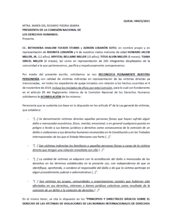 Queja dirigida a la Comisión Nacional de Derechos Humanos por la familia LeBarón (Foto: cortesía familia LeBarón)