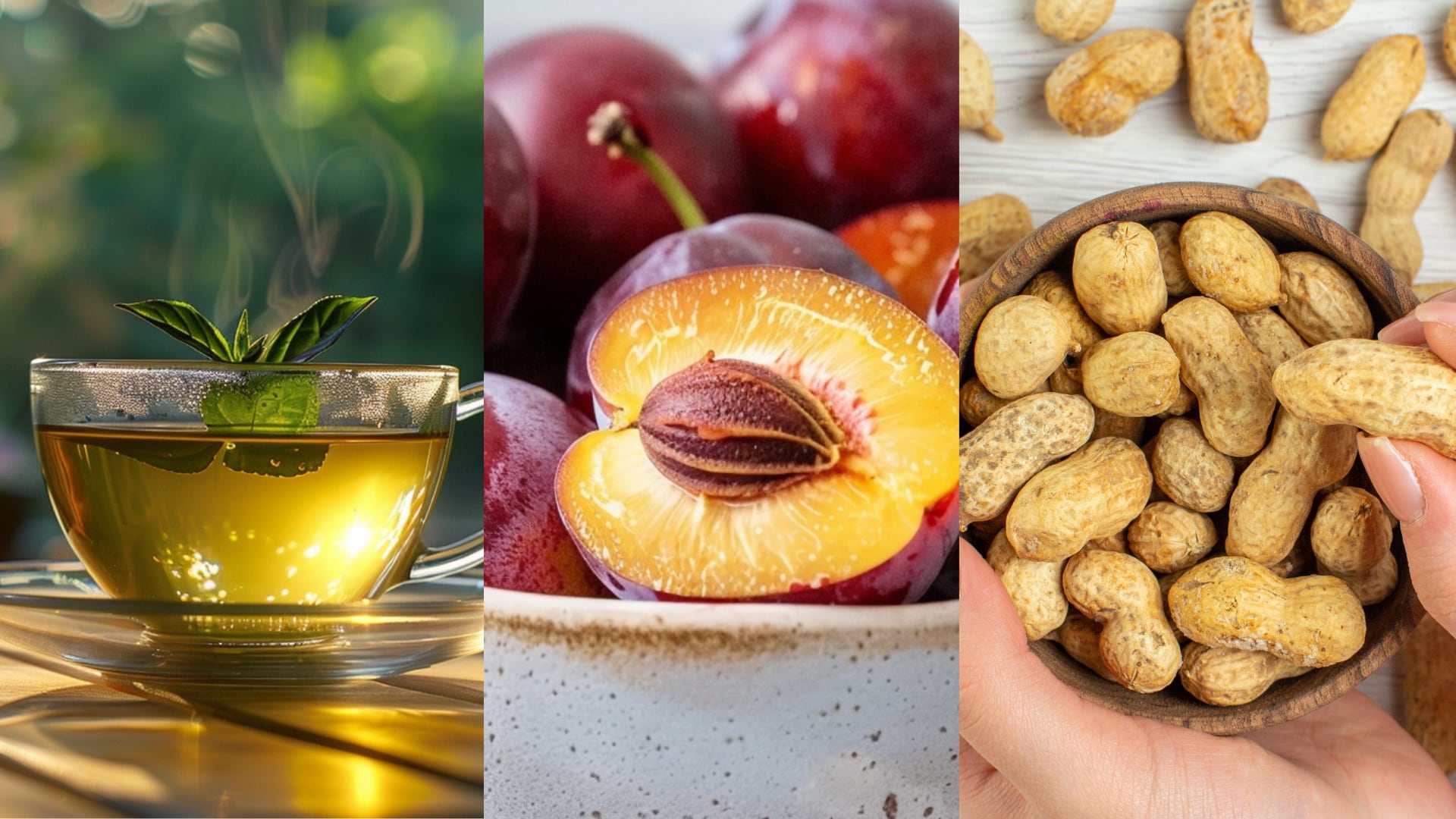 El té verde, la ciruela y los frutos secos aportan compuestos que favorecen la salud cardiovascular y ayudan a mantener un flujo sanguíneo saludable (Imagen Ilustrativa Infobae/Freepik)