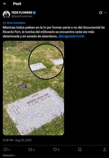 Se conoció el estado de la tumba de Ricardo Fort a casi 13 años de su muerte: la foto