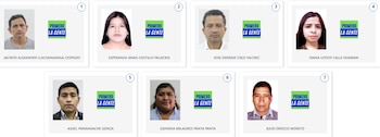 Grid de siete fotos tipo pasaporte de candidatos, tres mujeres y cuatro hombres, cada uno con el logo "Primero La Gente" al lado derecho