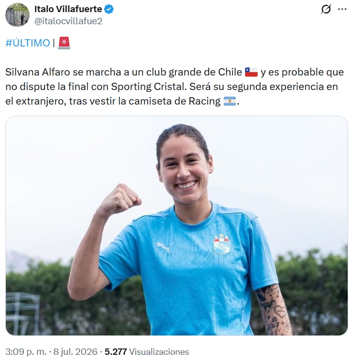 Silvana Alfaro se marcha de Sporting Cristal para asumir nuevo desafío en el extranjero. Crédito: Captura X.