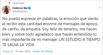 Federico Bal decidió hacer público