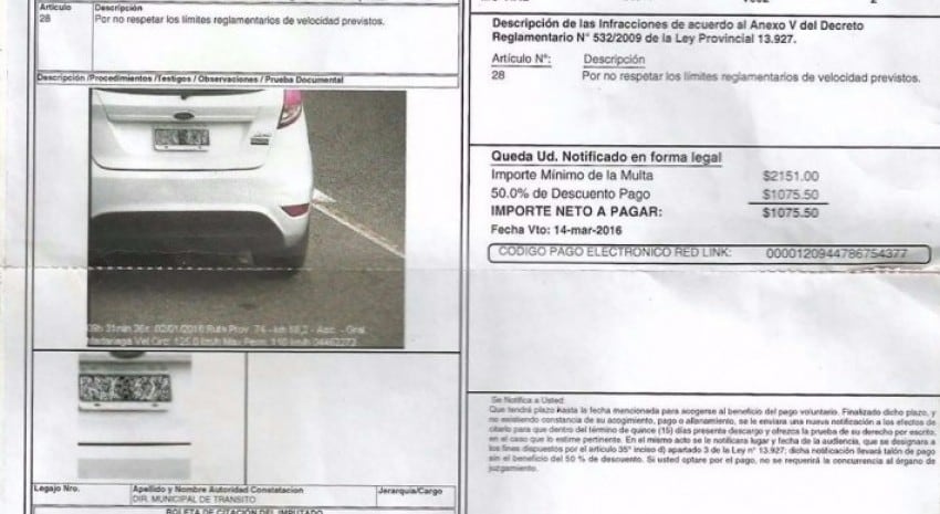 Para que una fotomulta sea válida debe cumplir con varios requisitos. Caso contrario, se puede reclamar su nulidad (Foto gentileza: Municipio de General Madariaga)