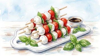 Receta de brochetas de mozzarella, albahaca y tomates cherry rápida y fácil