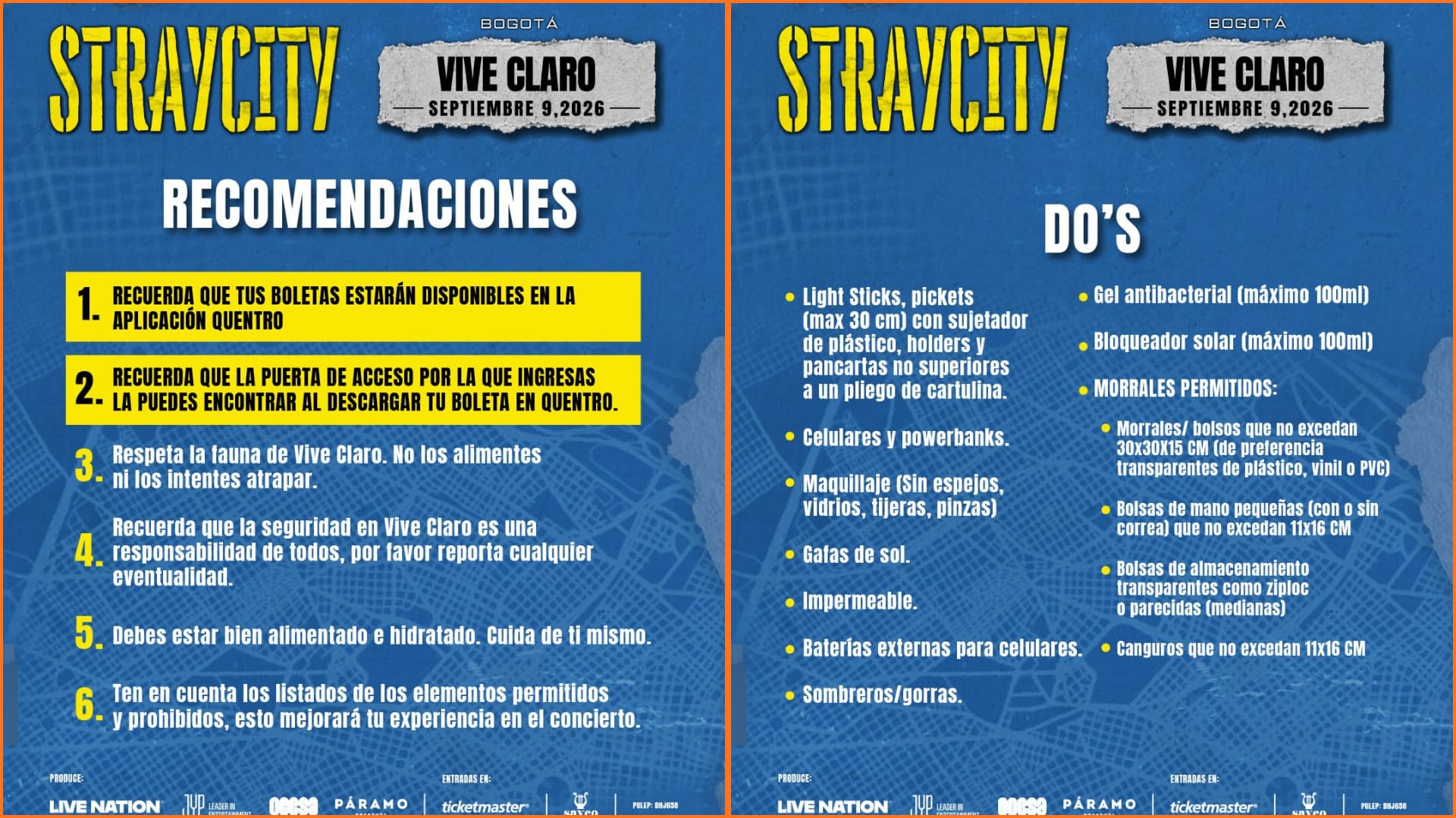 Estos son los artículos que puede ingresar a las instalaciones del Vive Claro - crédito @paramo_presenta/IG