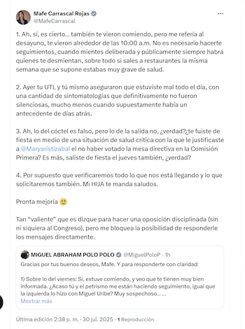 Con esta publicación, la congresista