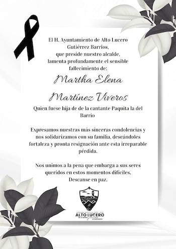 El Ayuntamiento de Alto Lucero confirmó la muerte de Martha Elena Martínez Viveros este 7 de octubre. (Facebook/ Gobierno Municipal de Alto Lucero)