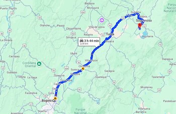 El recorrido aproximado es de 3 horas y 44 minutos saliendo desde la Autopista Norte de la capital Colombiana - Crédito Google Maps