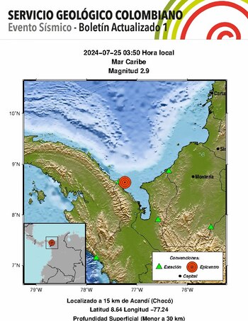 Movimiento telúrico en el Mar Caribe - crédito @sgcol/X