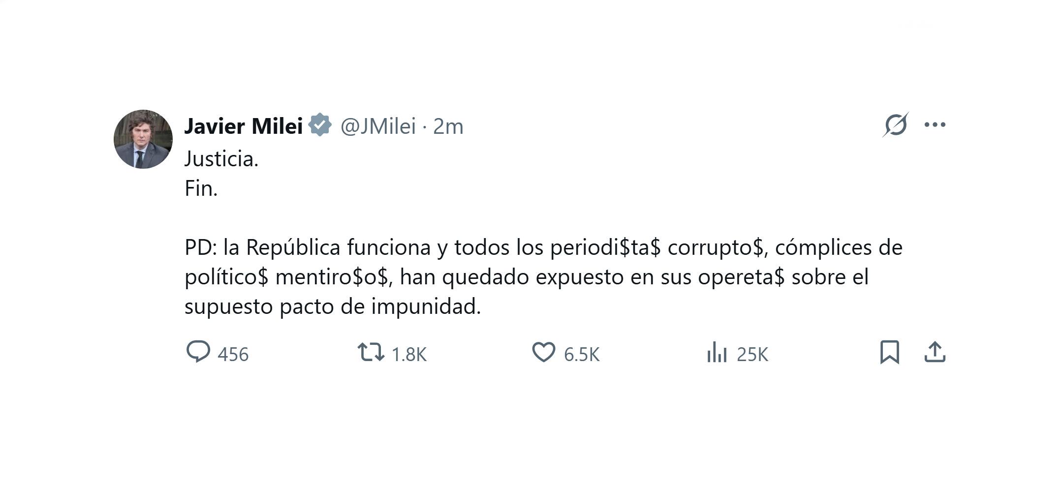 Javier Milei, Patricia Bullrich y otros referentes del gobierno respaldaron el fallo contra Cristina Kirchner