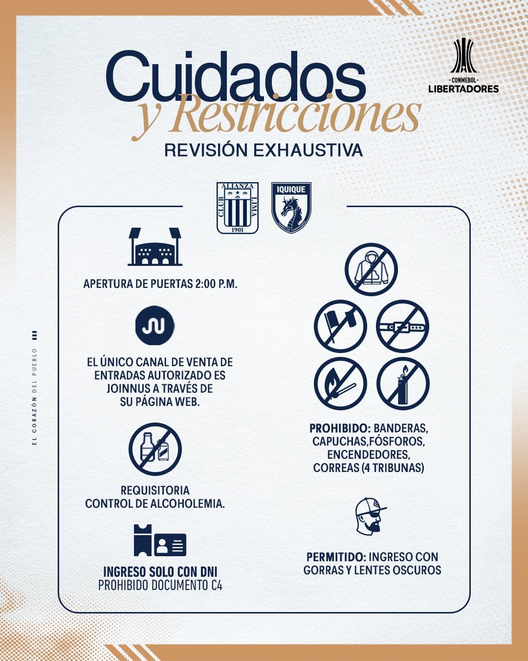 Cuidados y restricciones para el Alianza Lima vs Deportes Iquique.
