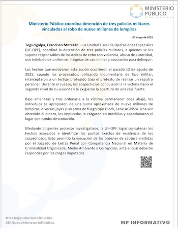 Según las investigaciones, los implicados habrían robado más de nueve millones de lempiras. (FOTO: Ministerio Público)