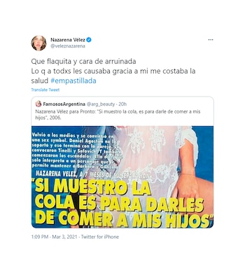 Nazarena Vélez recordó su pasado con una tapa de revista
