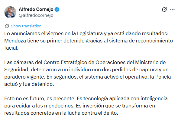 Alfredo Cornejo celebró el operativo