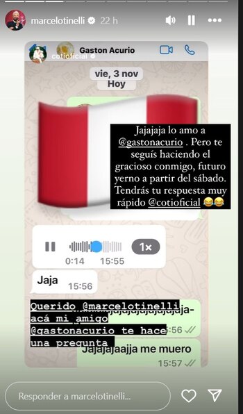 Gastón Acurio le envió mensaje a Marcelo Tinelli y le pide que disfrute de la comida peruana. (Instagram)