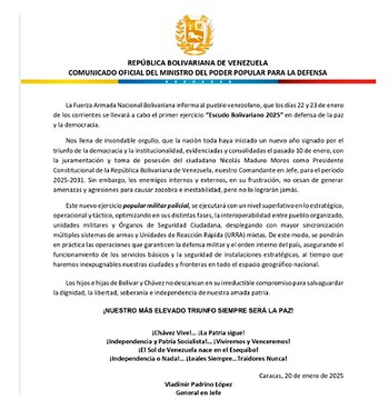 El comunicado sobre el inicio