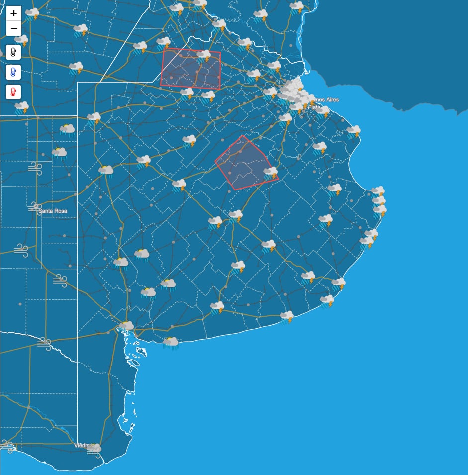 El pronóstico para la provincia de Buenos Aires, con fuertes tormentas indicadas en el norte y centro