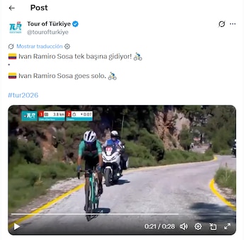 A cuatro kilómetros de la meta, Iván Ramiro Sosa atacó para irse en solitario en busca de la victoria de etapa - crédito X/@tourofturkiye
