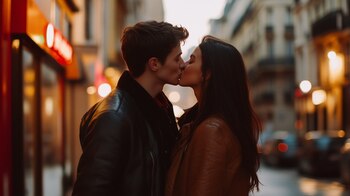 Una pareja dándose un beso