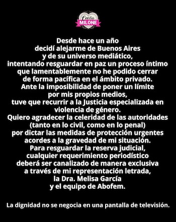Cecilia Milone, su comunicado