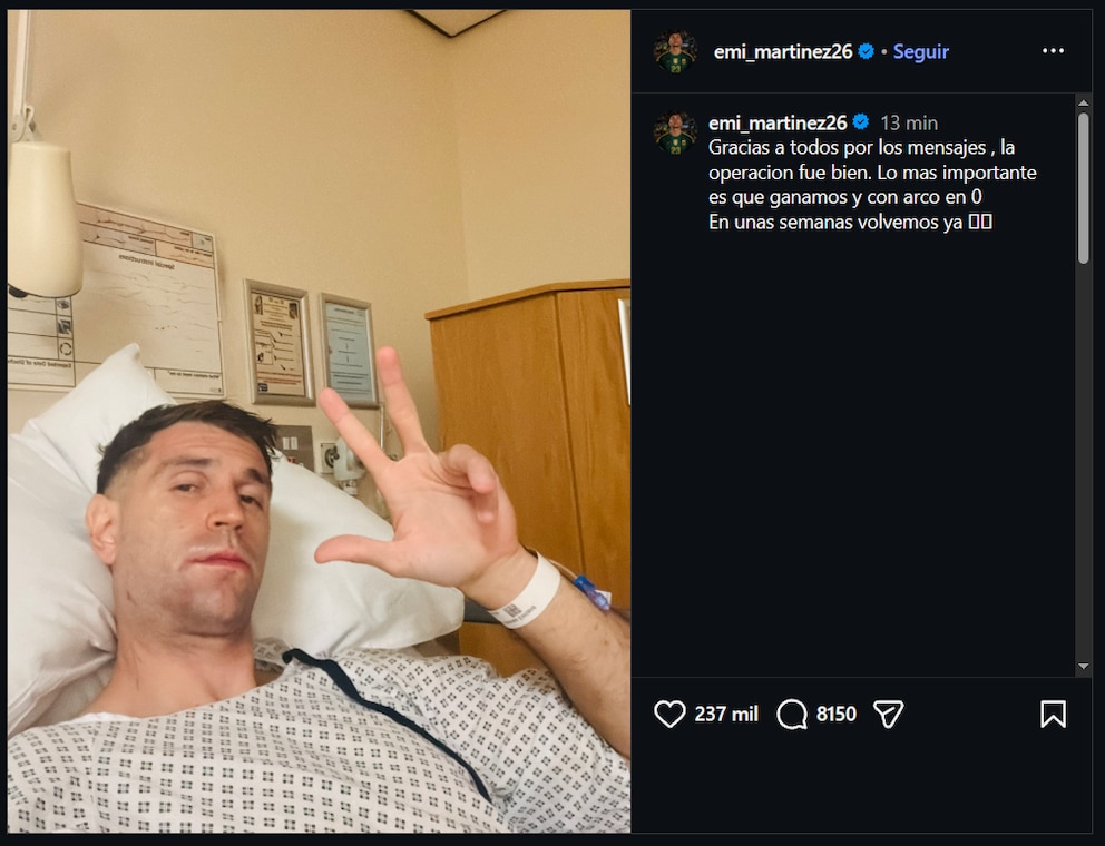 El posteo del Dibu Martínez luego de su operación
