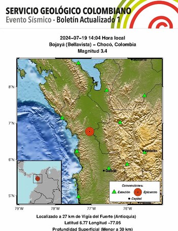 Sismo en Bojayá (Bellavista) - Chocó - crédito @sgcol / X