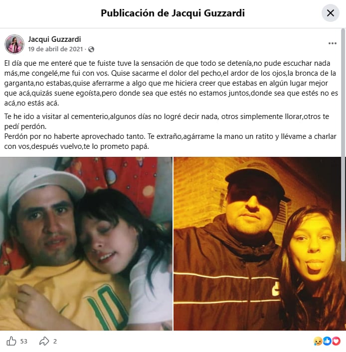 La publicación de Jacqueline Guzzardi a su papá, tres años después del crimen