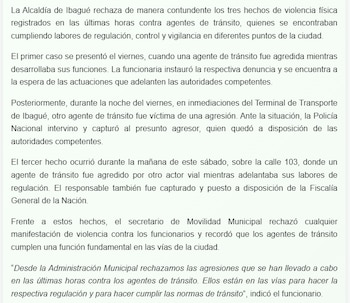 La alcaldesa Johana Aranda anunció una investigación sobre la agresión y pidió respeto y tolerancia hacia los funcionarios de tránsito - crédito Alcaldía