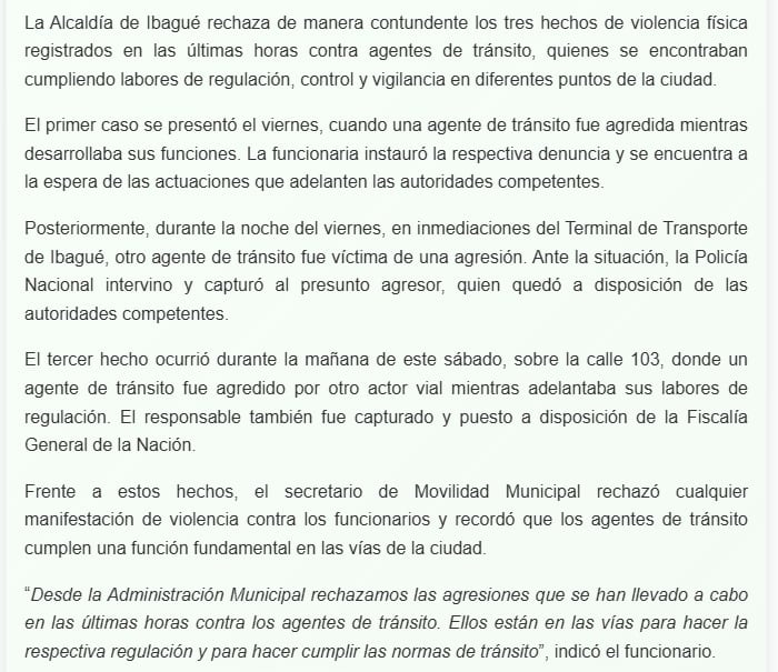 La alcaldesa Johana Aranda anunció una investigación sobre la agresión y pidió respeto y tolerancia hacia los funcionarios de tránsito - crédito Alcaldía