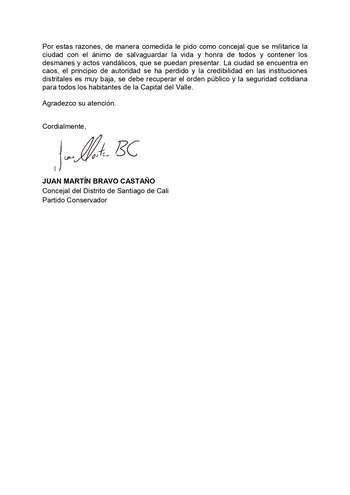 Concejal envía solicitud al presidente