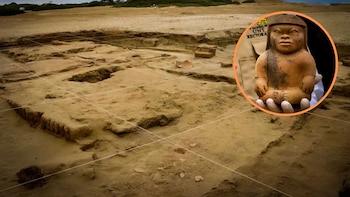 Hallan entierro de un niño en Huacas de Moche de hace 1.500 años con dos silbatos, una sonajera y una vasija escultórica