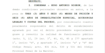 La condena a Bigeon, firmada