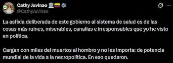 Cathy Juvinao criticó al Gobierno
