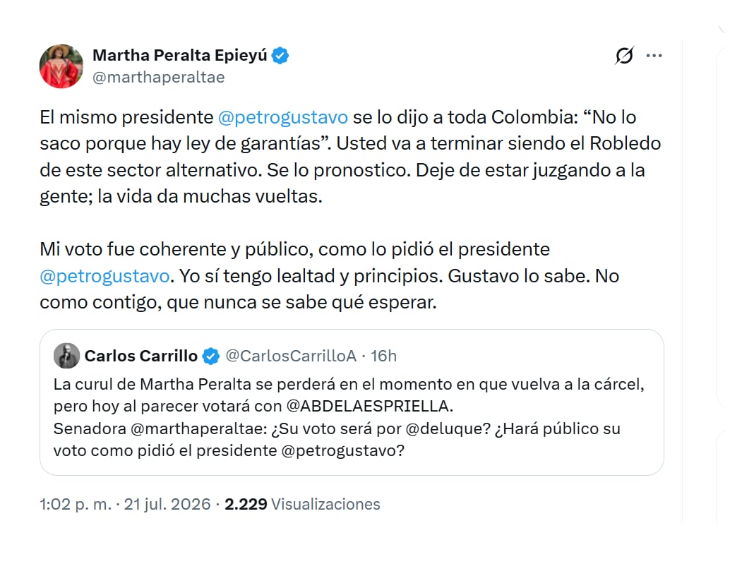La senadora Martha Peralta respondió a los