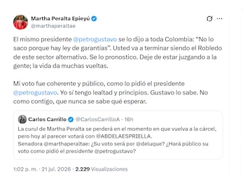 Martha Peralta le respondió a Carlos Carrillo