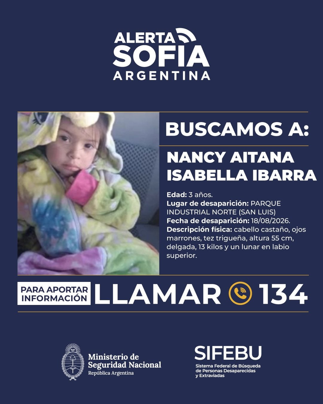 Las autoridades pidieron la colaboración para dar con el paradero de Nancy