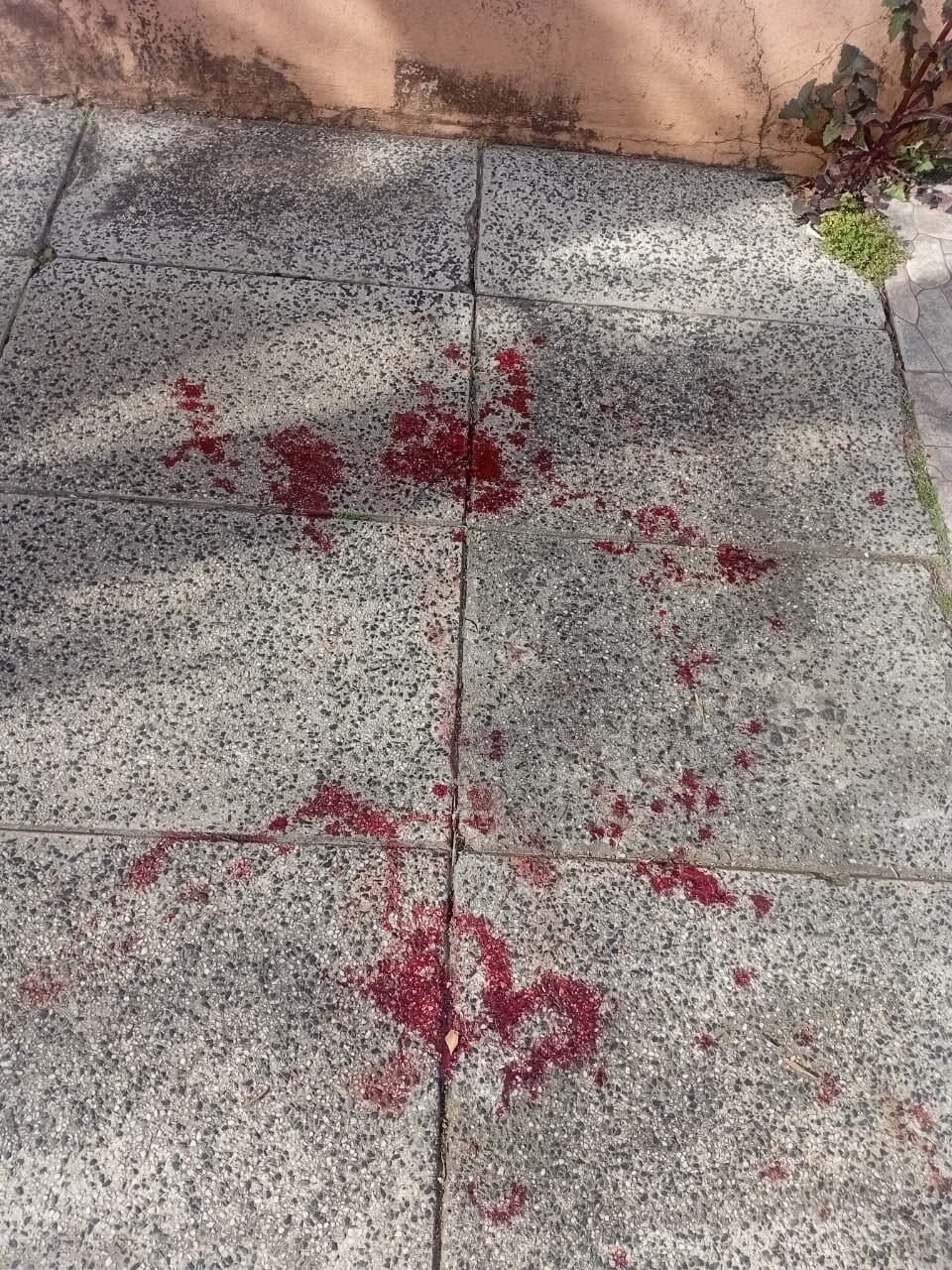 Las manchas de sangre tras el ataque sucedido cerca de las 7 de hoy sobre la calle Chacabuco