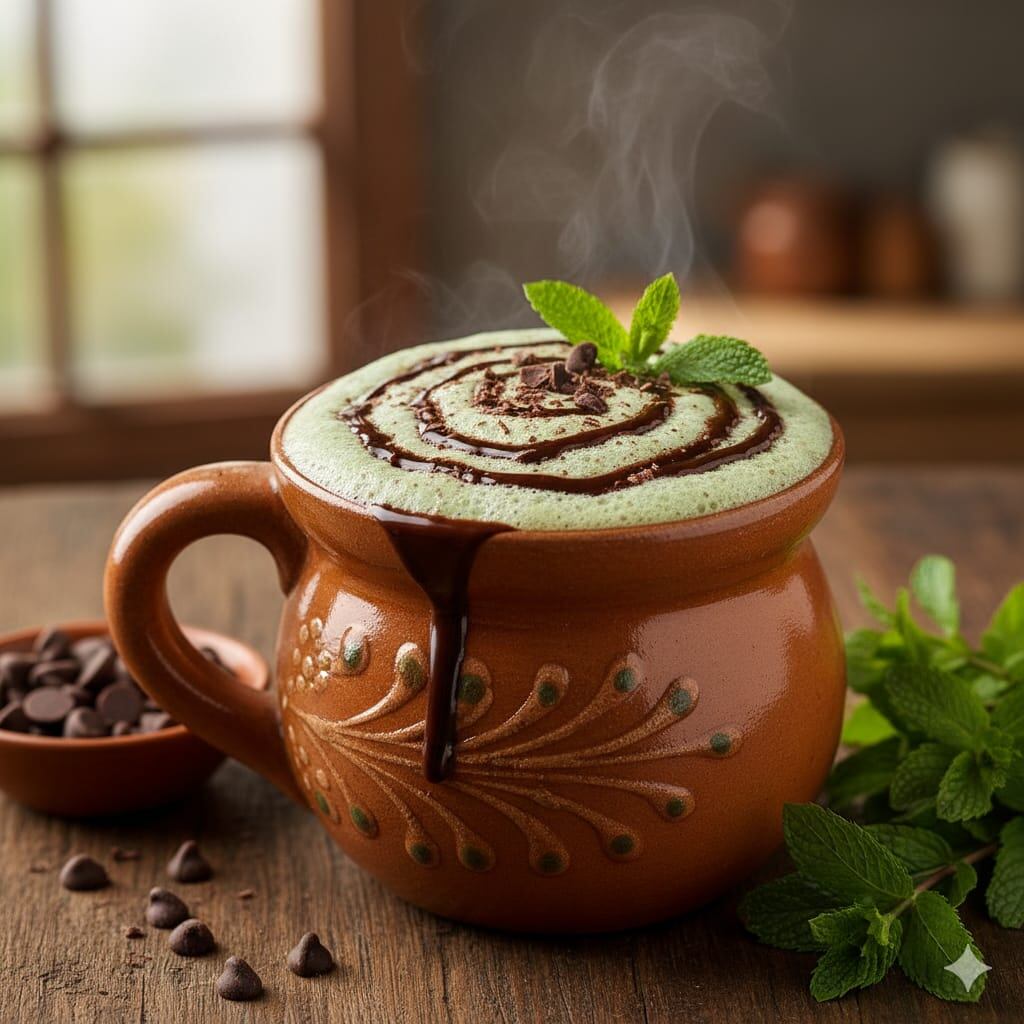 La fusión de chocolate tradicional y menta ha impulsado una nueva tendencia en bebidas calientes. Foto: (Gemini IA)