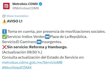 Avance en tiempo real de las diversas líneas de la red de transporte público capitalino.