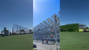 Imágenes del estadio Shakira en Madrid, todavía en construcción, a 29 de agosto de 2026. (Infobae España)