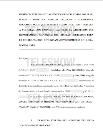 La primera página del escrito