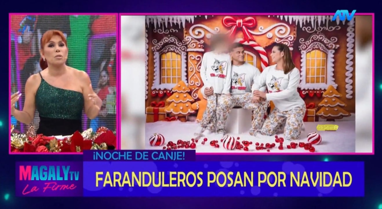 Magaly Medina cuestiona a Christian Domínguez tras foto navideña con Karla Tarazona. Infobae Perú / Captura TV - Magaly TV La Firme