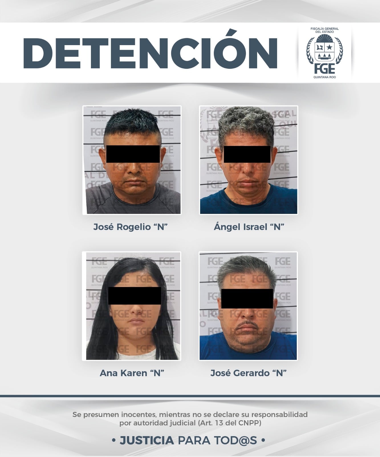 Capturan a cuatro policías por presuntamente entregar a jóvenes a un grupo criminal en Quintana Roo. Fiscalía de Quintana Roo
