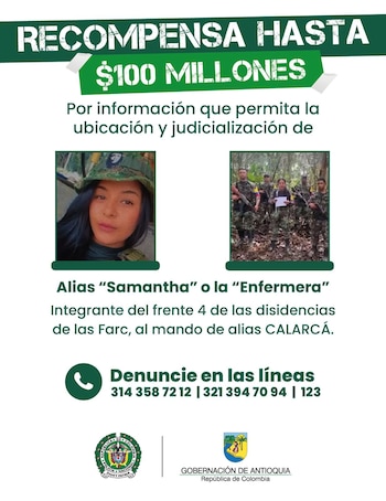 Recompensa de 100 millones por información de alias Samantha - crédito @SeguridadAnt/X