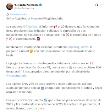 El debate se centra en los mecanismos de transparencia, auditoría y verificación de las actas electorales previo a las elecciones presidenciales de 2026 - crédito @HombreJurista/X