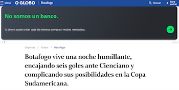 O´Globo calificó como "humillante" la dura derrota de Botafogo.